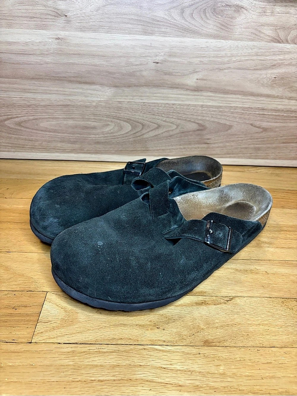 Birkenstock Boston Black Suede Clogs - Size 45